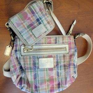 Coach crossbody and wallet - pastel plaid